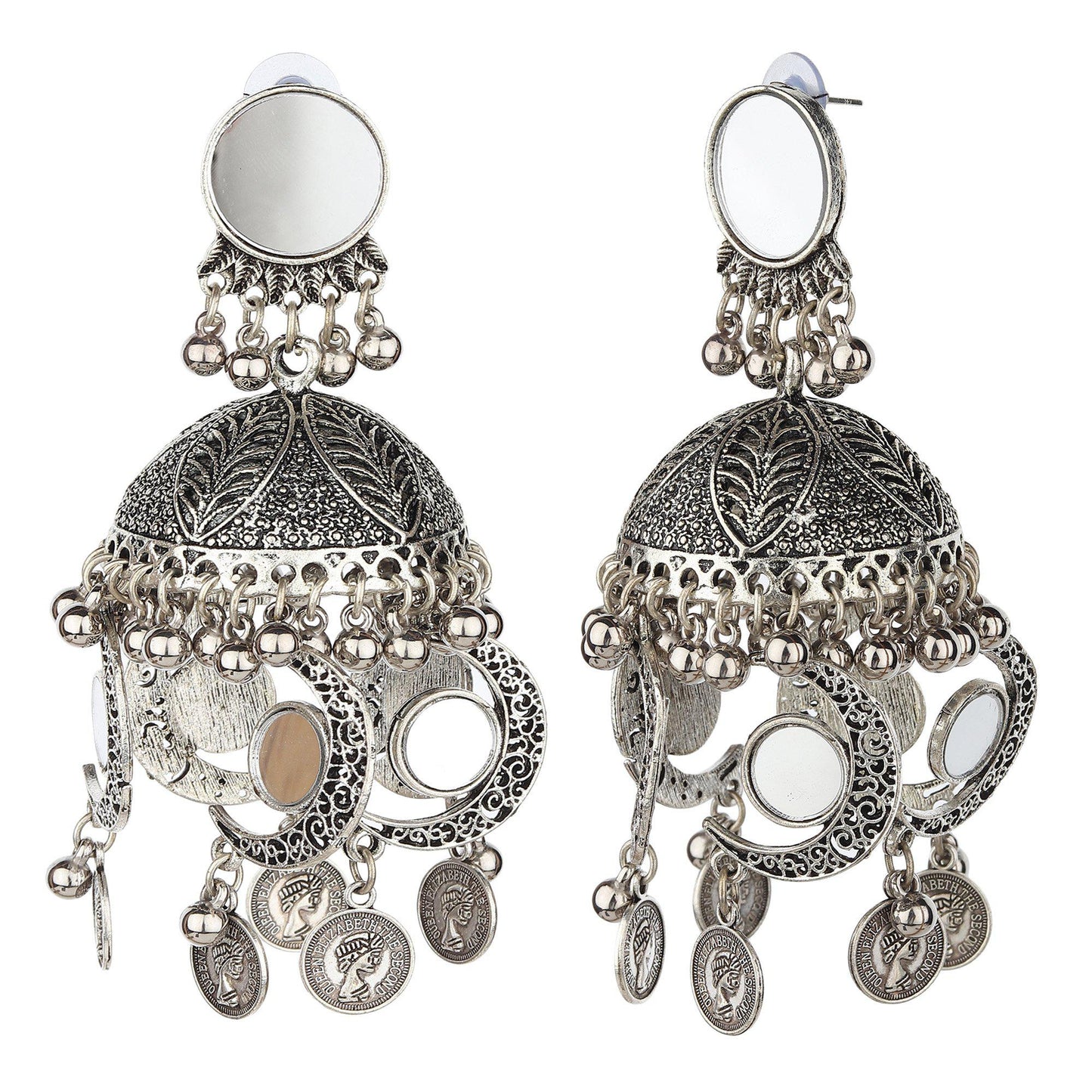 Mirror Motif Dome Shape Jhumkis-Earrings-ONESKYSHOP