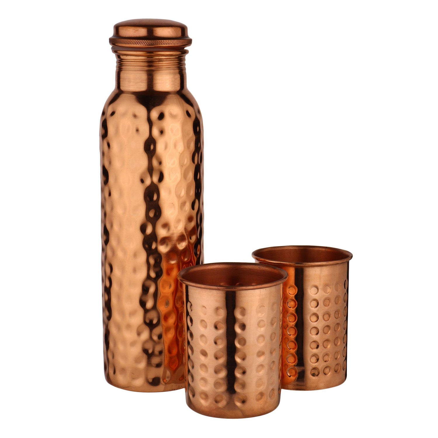 Hammered Style Copper Bottle With Glass-Copper Bottle With Glass-ONESKYSHOP