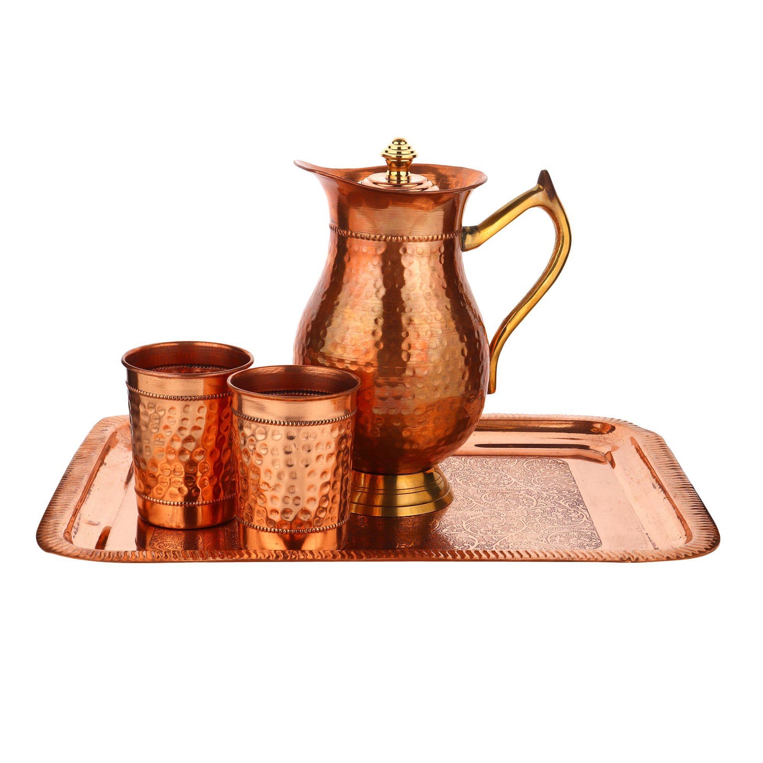 Hammered Design Copper Jug & Glass With Tray-Copper Jug & Glass With Tray-ONESKYSHOP