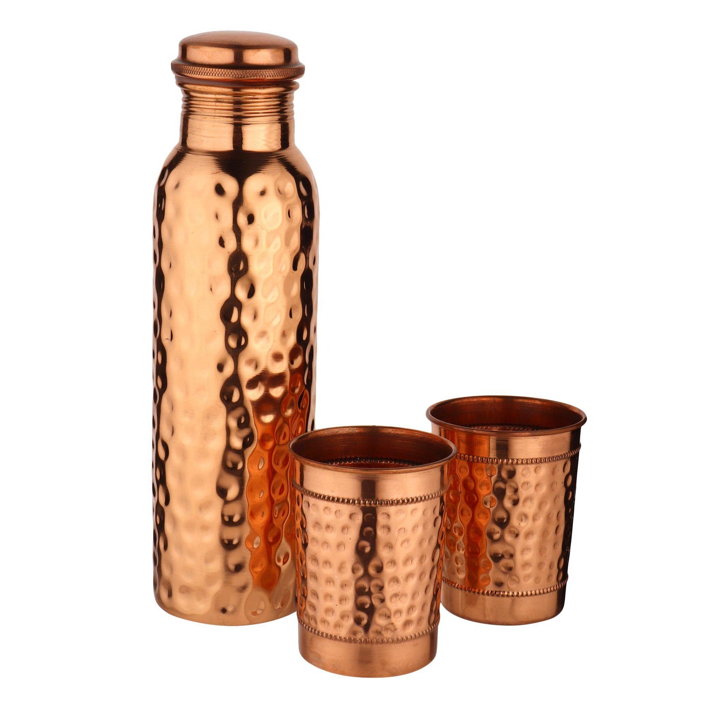 Hammered Style Diamond Cut Copper Bottle with Glass-Diamond Cut Copper Bottle with Glass-ONESKYSHOP