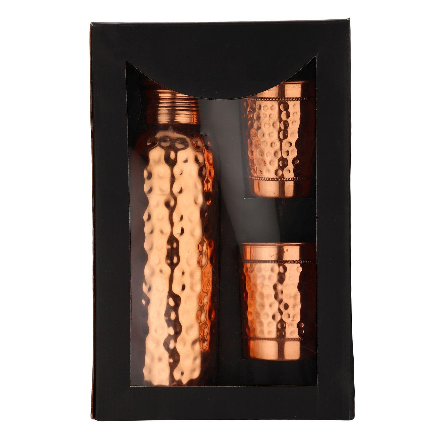 Hammered Style Diamond Cut Copper Bottle with Glass-Diamond Cut Copper Bottle with Glass-ONESKYSHOP