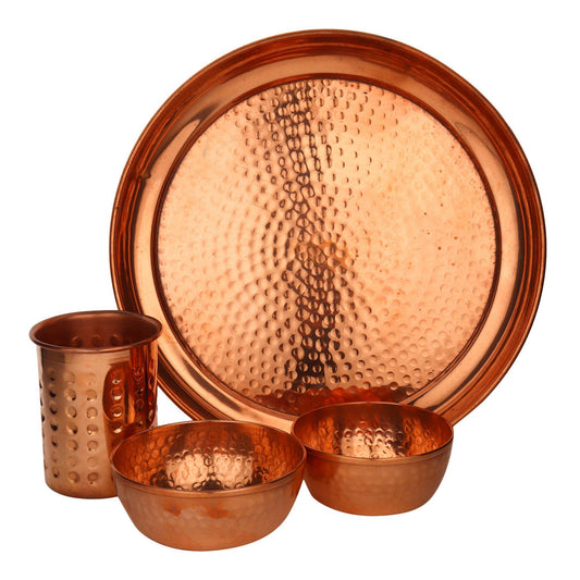 Hammered Design Copper Thali Set-Copper Thali Set-ONESKYSHOP