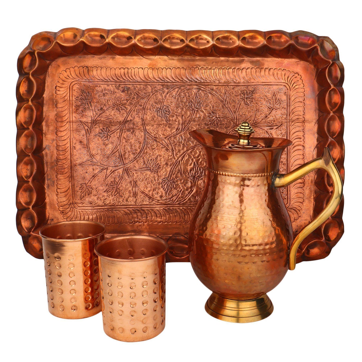 Hammered Style Copper Jug Set With Tray-Copper Jug Set With Tray-ONESKYSHOP