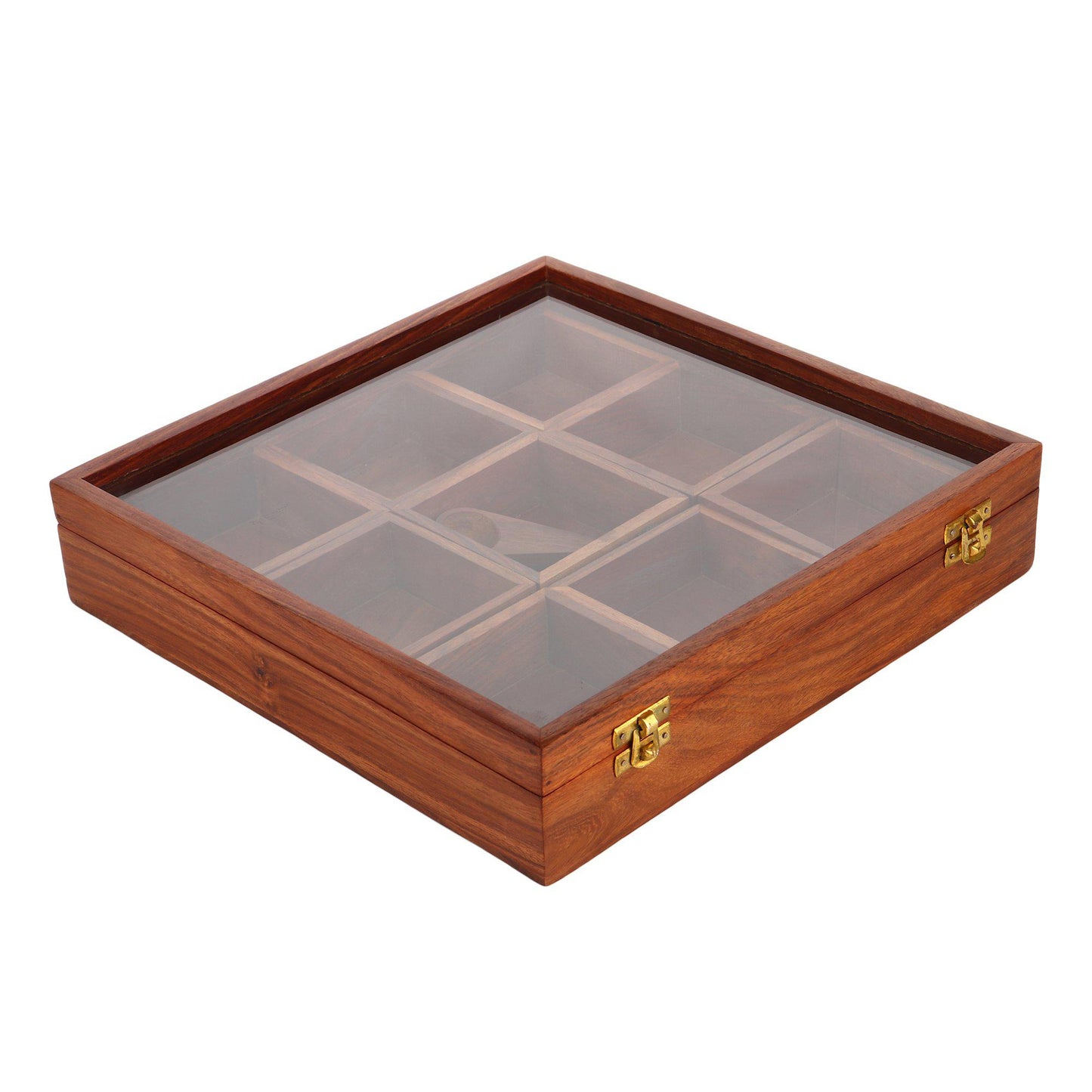 Sheesham Wooden Spice Box with 9 Compartments