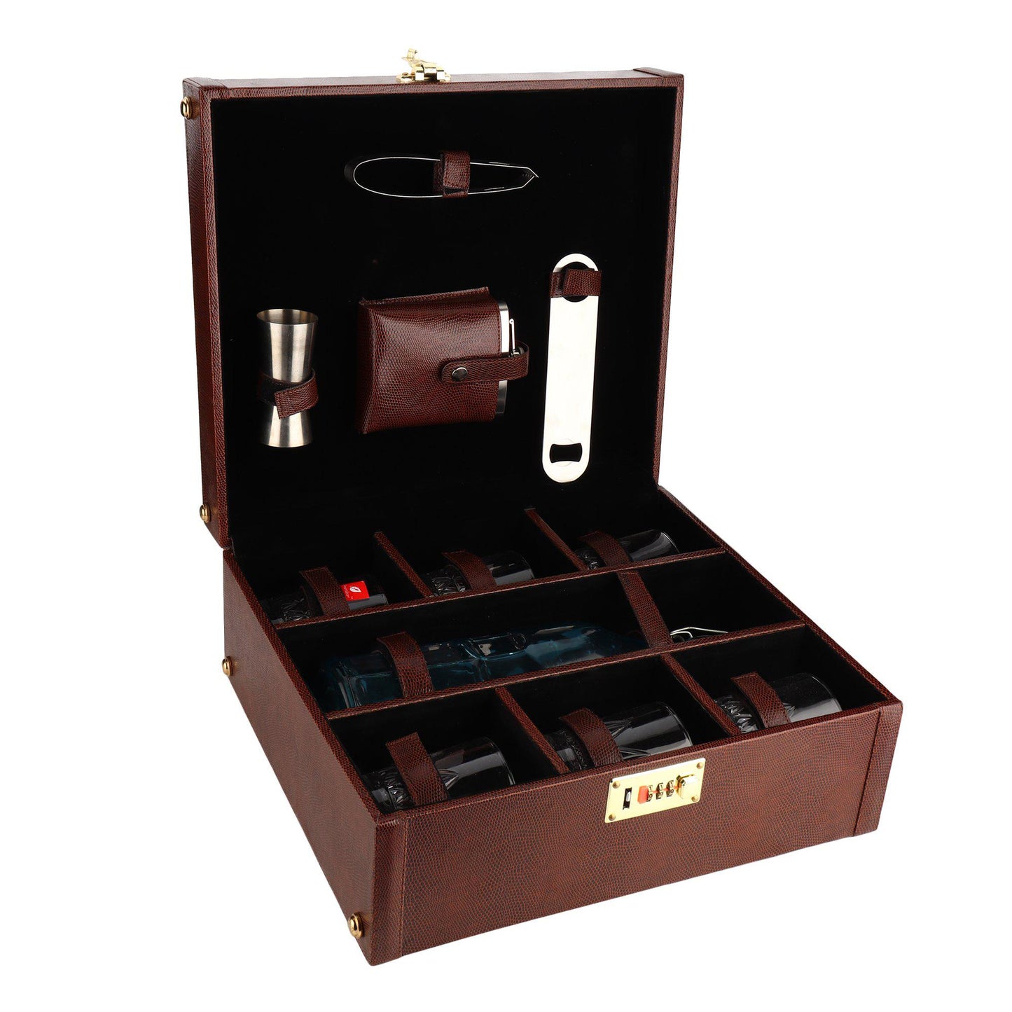 Portable Bar Set (Brown Leather)-Bar Accessories Travel Set-ONESKYSHOP