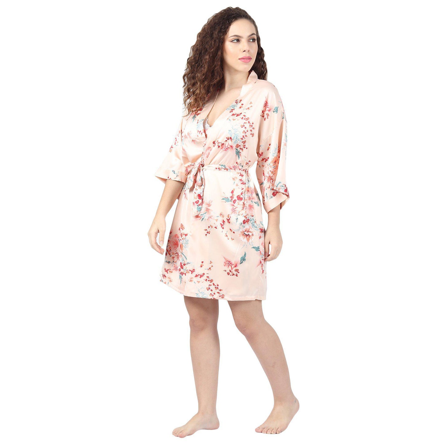 V-Neck With Lace Floral Print Nighty