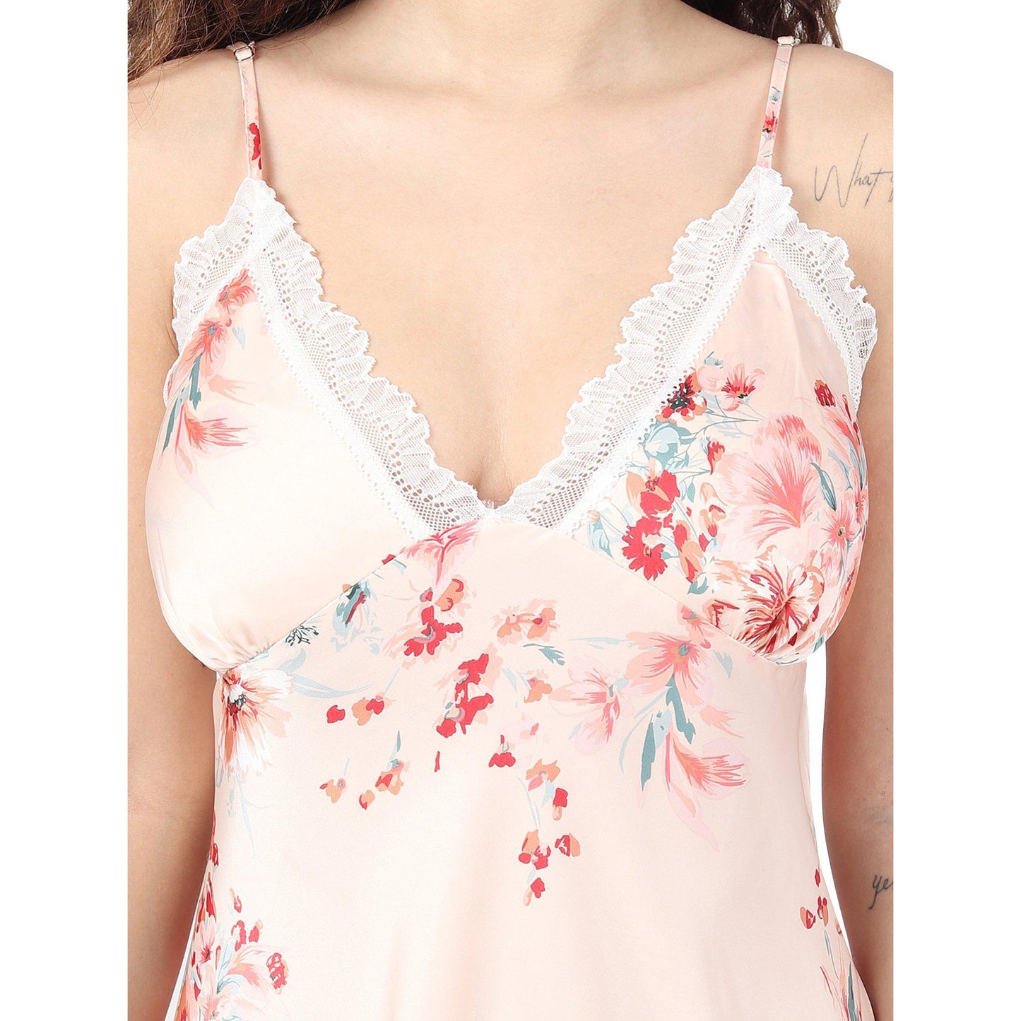 V-Neck With Lace Floral Print Nighty