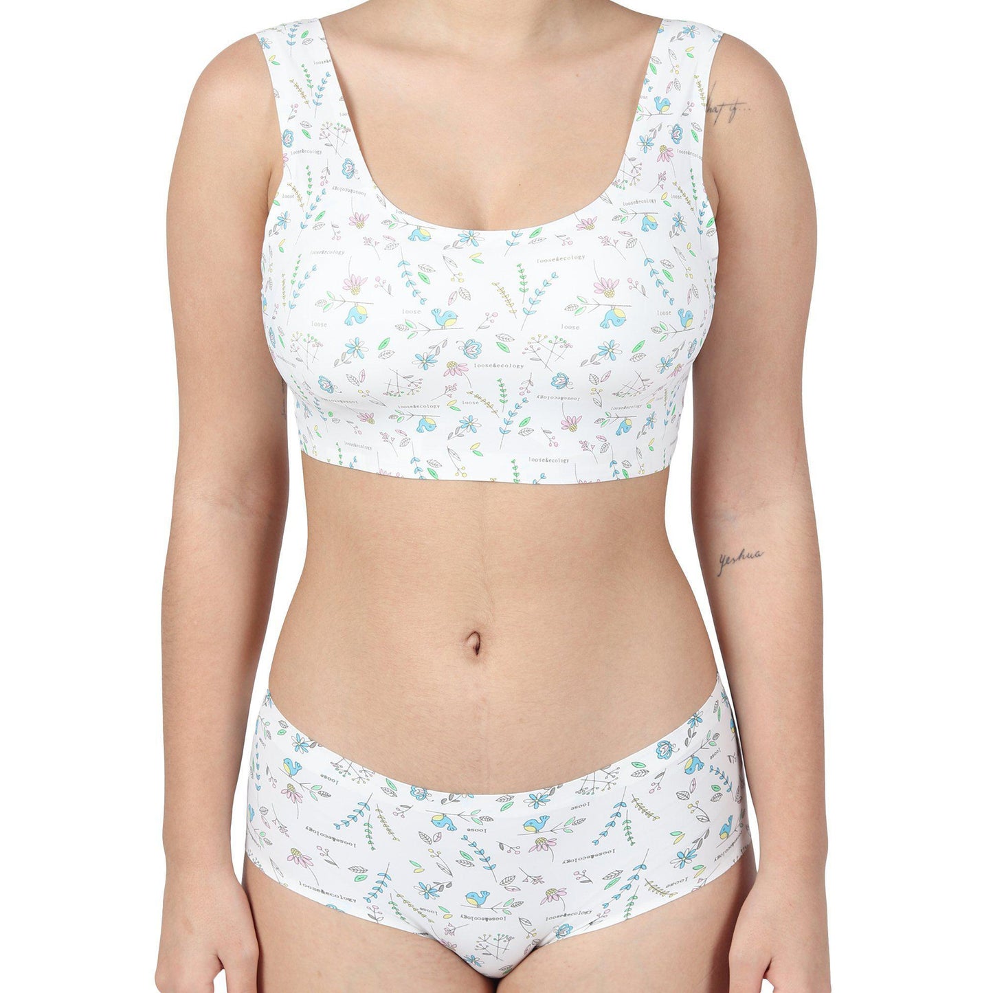 White Floral Print Bikini-Bikini-ONESKYSHOP