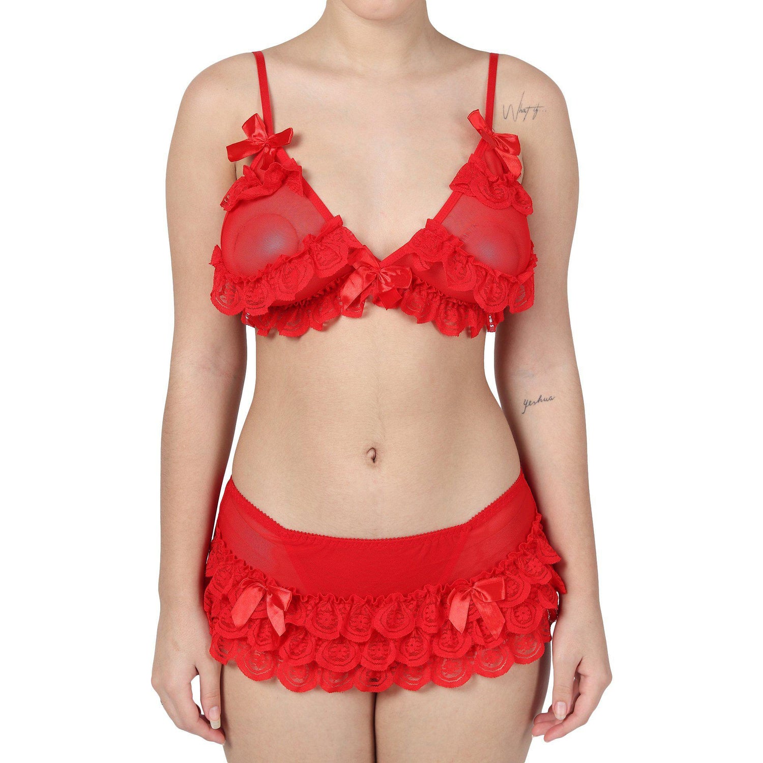 Red V-Neck Shape Lingerie Set-Bikini-ONESKYSHOP
