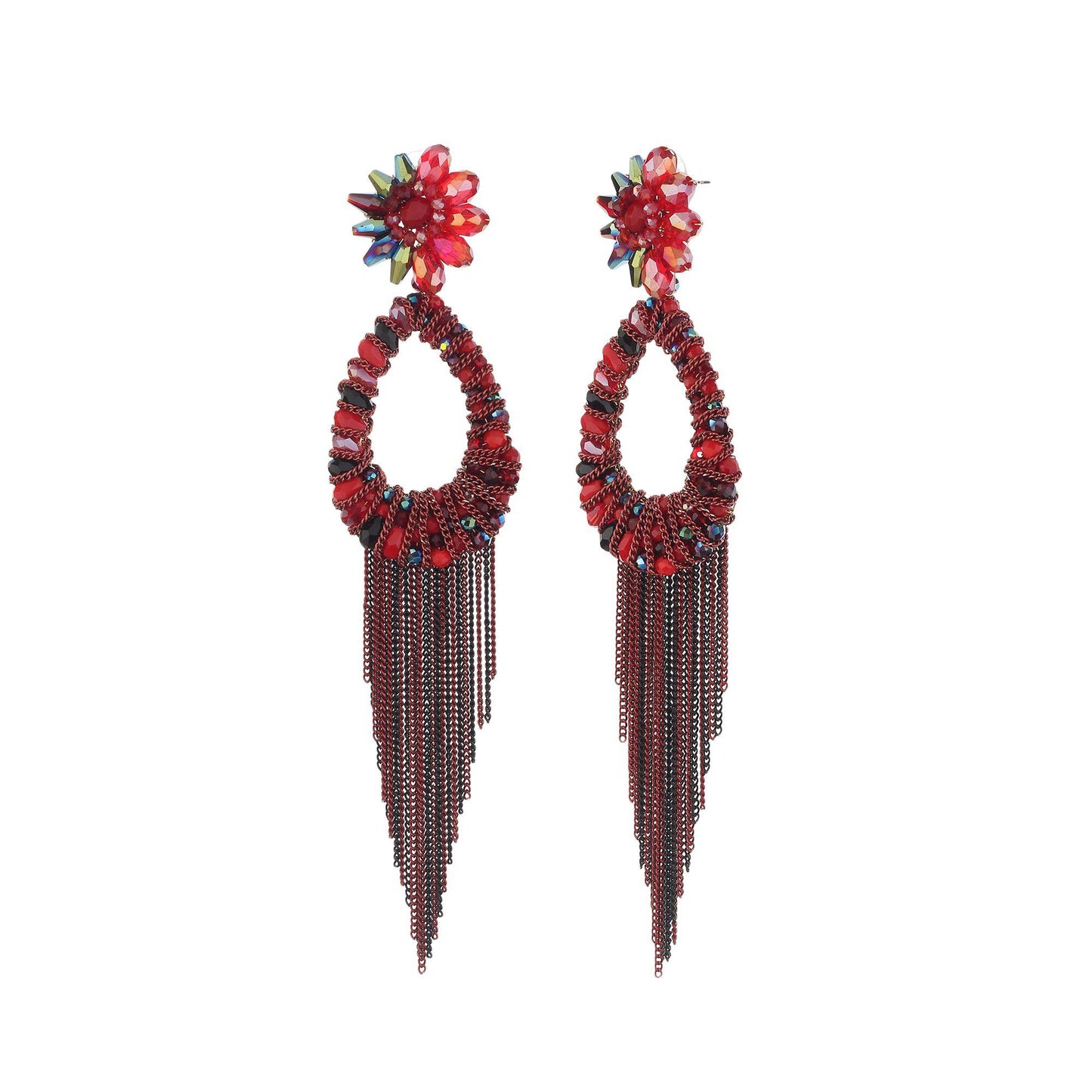 Floral Oval Chain Drop Earrings-Earrings-ONESKYSHOP